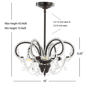 Caroline 16" Metal/Crystal LED Adjustable Chandelier - JONATHAN Y